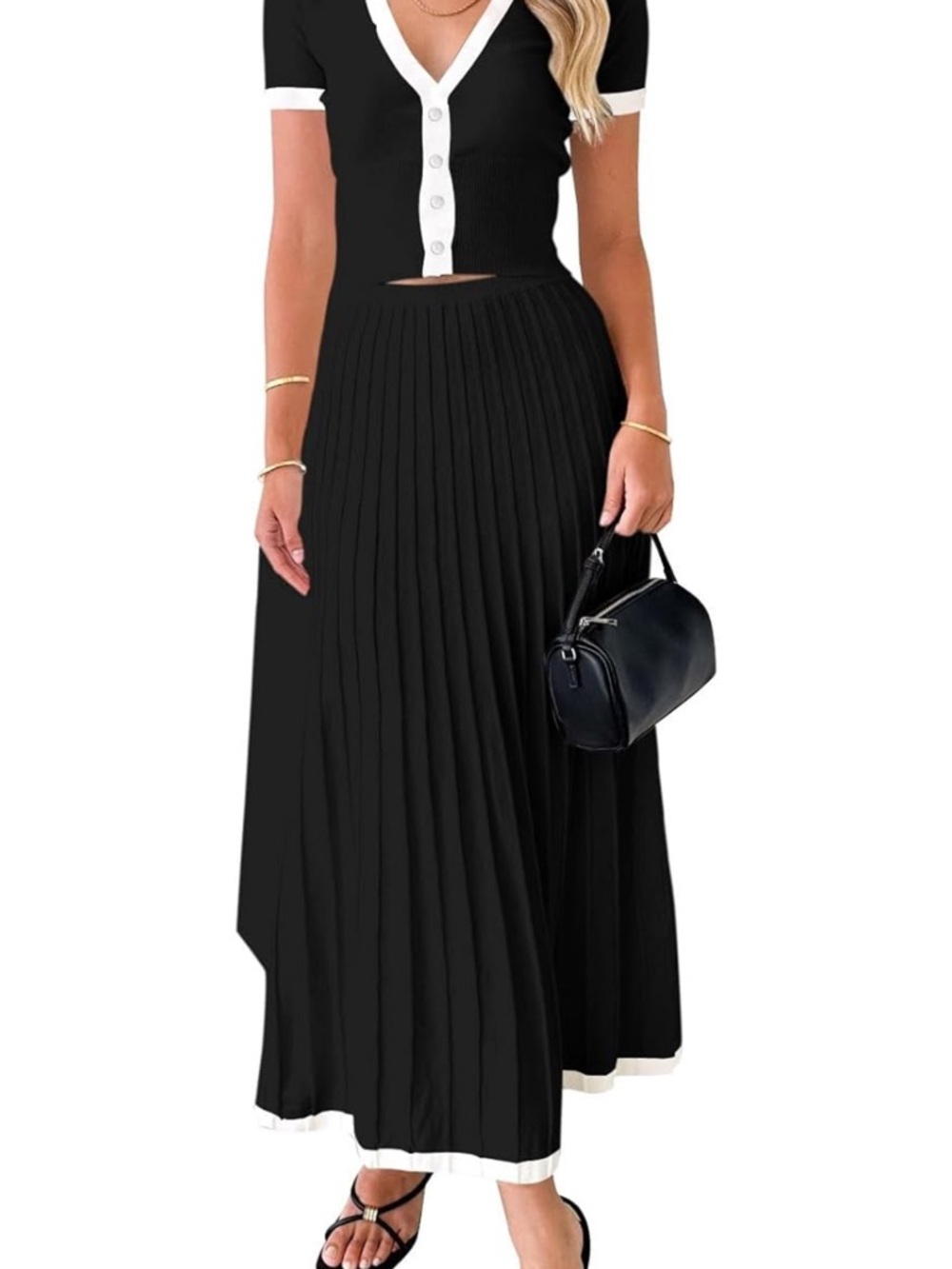 Black Pleated Maxi Skirt and Top